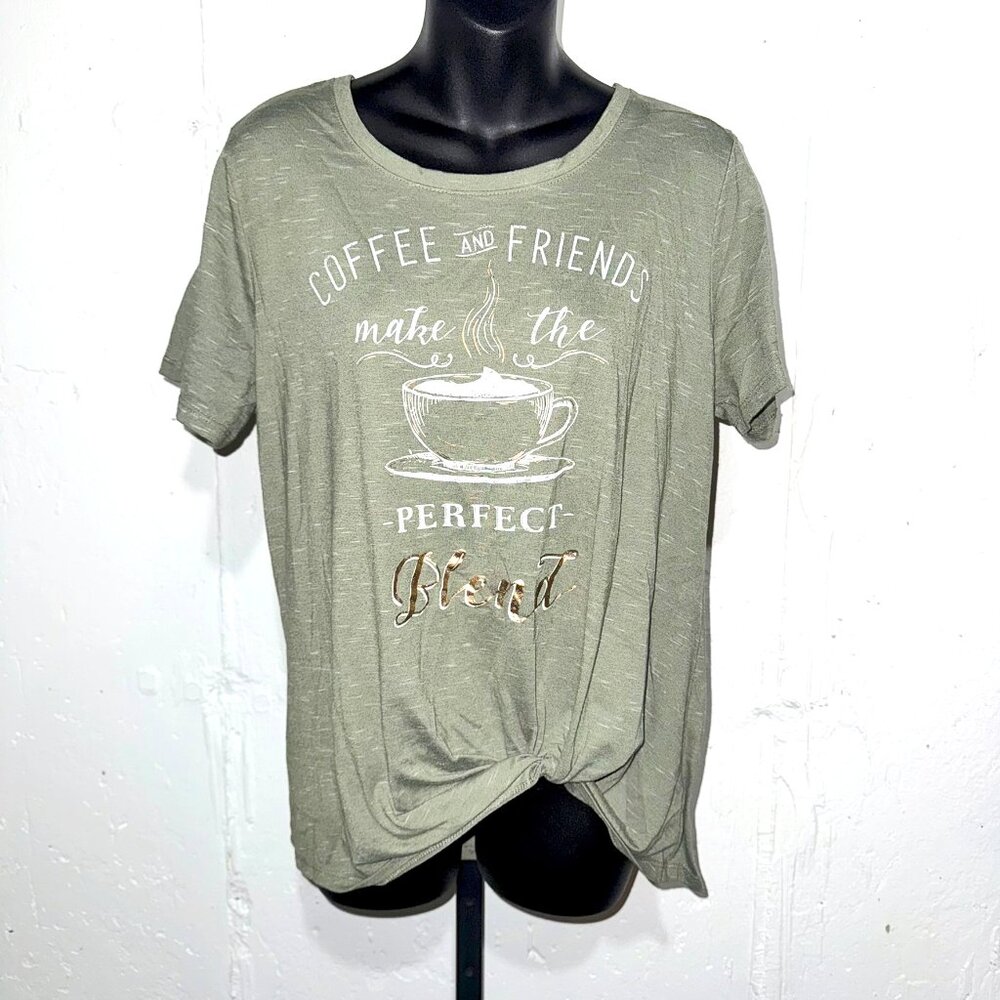 "Coffee and Friends Make the Perfect Blend" Casual Green Tee Size Large